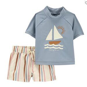 Carter's Baby Boy Swim Top & Bottom Rash Set 12 mo Like NEW